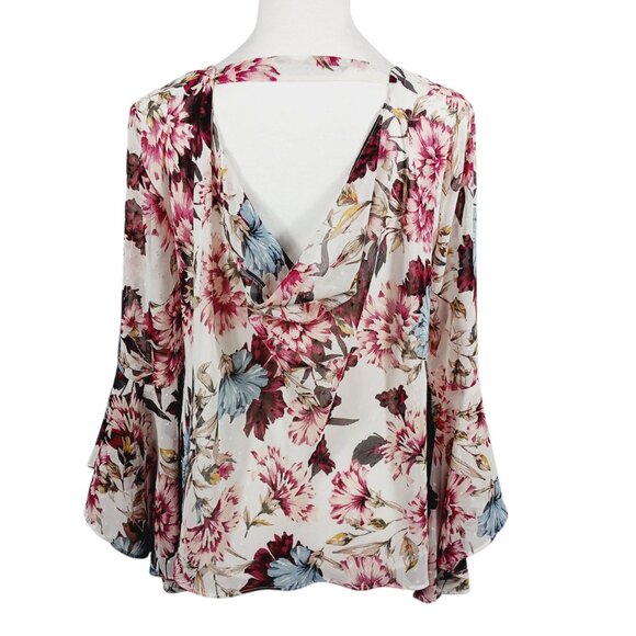 White House Black Market Size 6 Floral Top, Long Sleeve, Back w/ Draping, Boho - Picture 5 of 16